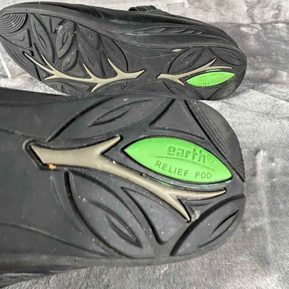 Earth Angelica Black Leather Mary Jane Comfort Flats Shoes Womens 8.5B